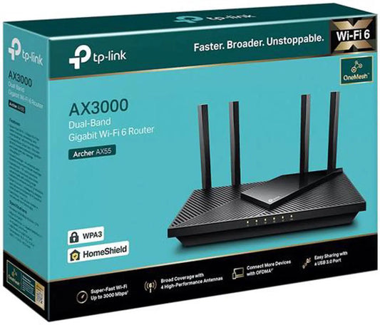 TP-Link Archer AX55 WiFi 6 AX3000 Smart WiFi Router - 802.11ax Wireless Router, Gigabit Internet Router, Dual Band, OFDMA, MU-MIMO, OneMesh Compatible