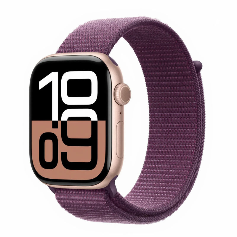Apple Watch Series 10 [GPS 46mm case] Smartwatch with Rose Gold Aluminium Case with Plum Sport Loop. Fitness Tracker, ECG App, Always-On Retina Display, Carbon Neutral