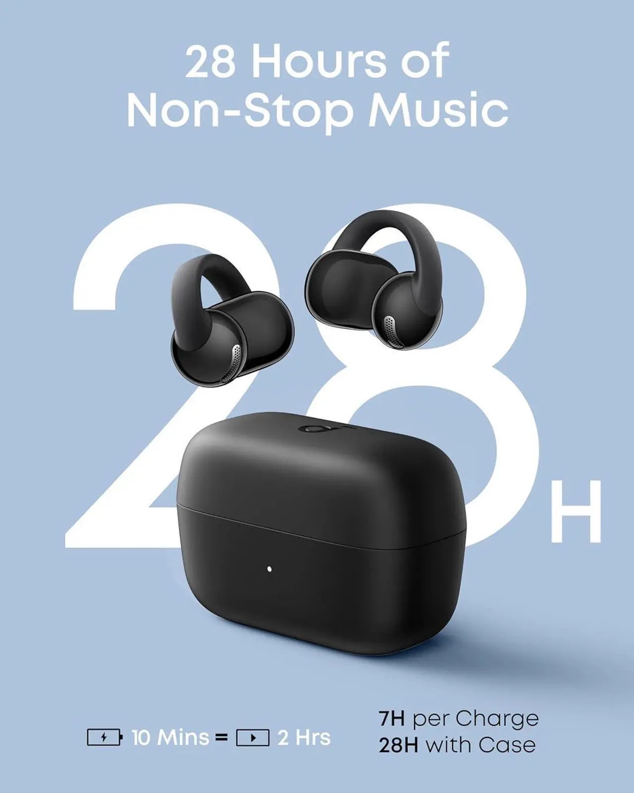 Soundcore C50i by Anker Open Ear Earbuds, Clip-On Headphones Over Ear for Running Workout, 12mm Drivers Powerful Bass, IP55 Waterproof, Bluetooth 6.0 Hi-Res, FlexiClip Design