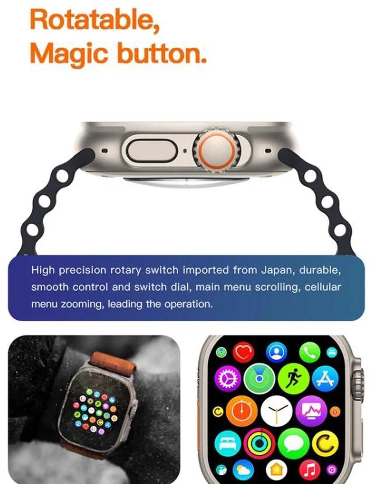 T800 Ultra 1.99 inch Ocean Silicone Band Smart Watch Support Heart Rate / ECG (Black)