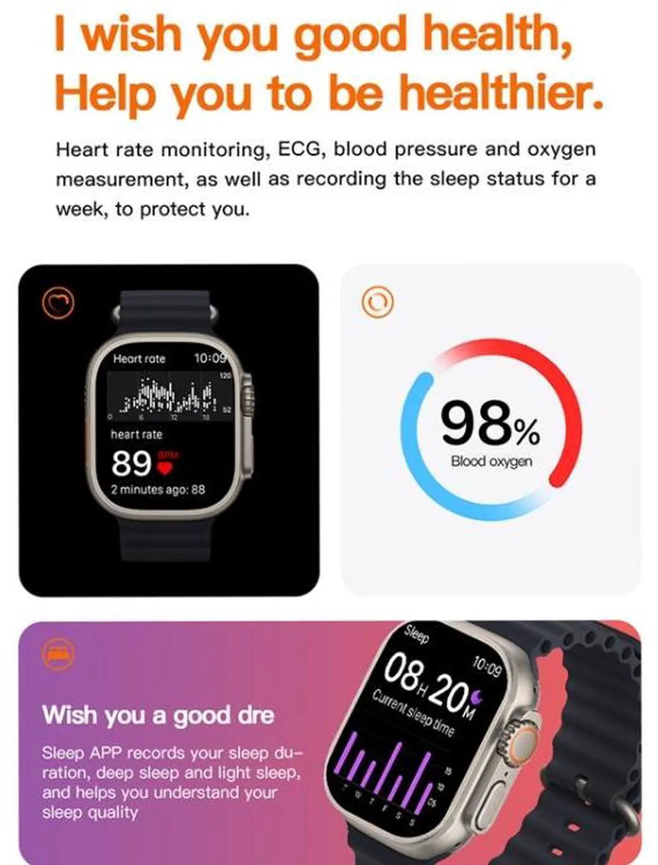T800 Ultra 1.99 inch Ocean Silicone Band Smart Watch Support Heart Rate / ECG (Black)