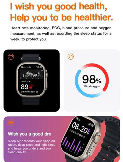 T800 Ultra 1.99 inch Ocean Silicone Band Smart Watch Support Heart Rate / ECG (Black)