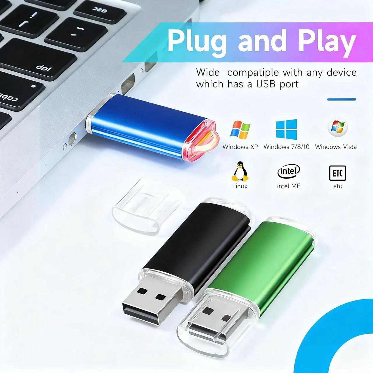 USB Flash Drive 5 Pack 64GB USB 2.0 Flash Drive Memory Stick USB Drive Jump Drive USB Storage Flash Drives Pen Drive Thumb Drives (5 Mixed Colors: Black Blue Green Red Purple)