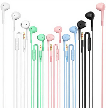 Earbuds Headphones 5 in One Pack, Wired Earbud with Heavy Bass Stereo Noise Blocking, Microphone, Compatible with iPhone, Android Phones, Laptops, Computers, iPad or Any Device with 3.5mm Interface