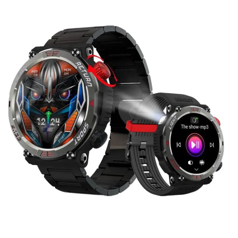 LOKMAT ZEUS 5 PRO Smart Watch 1.46-Inch Large Round Screen Compass Function Flashlight Function Bluetooth Call Information Push Voice Assistant Sedentary Reminder Remote Photo Taking Music Control