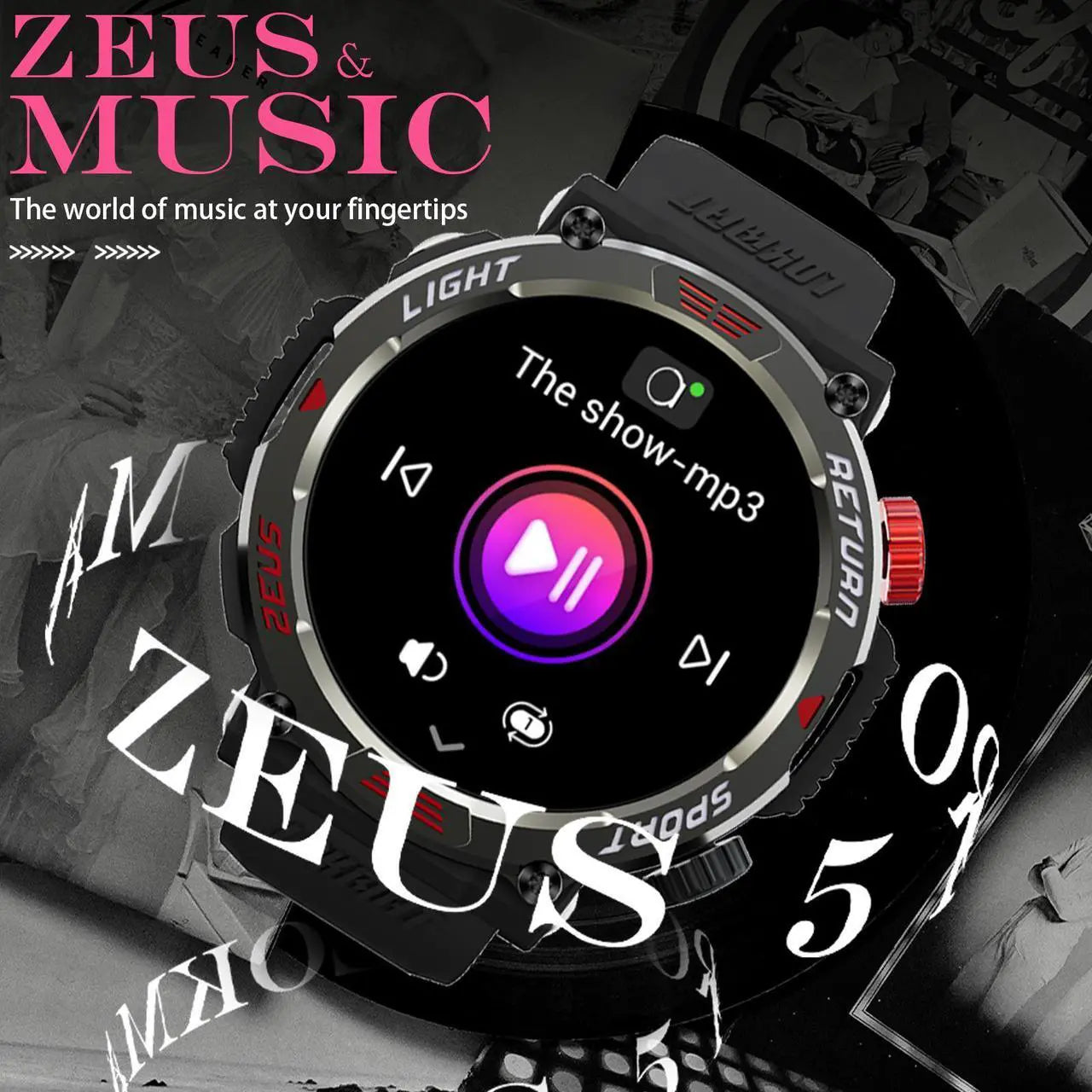 LOKMAT ZEUS 5 PRO Smart Watch 1.46-Inch Large Round Screen Compass Function Flashlight Function Bluetooth Call Information Push Voice Assistant Sedentary Reminder Remote Photo Taking Music Control