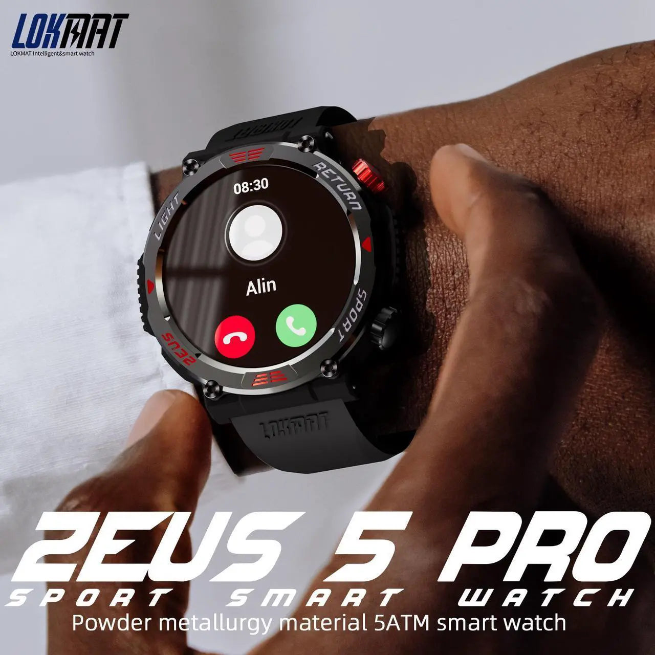 LOKMAT ZEUS 5 PRO Smart Watch 1.46-Inch Large Round Screen Compass Function Flashlight Function Bluetooth Call Information Push Voice Assistant Sedentary Reminder Remote Photo Taking Music Control