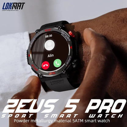 LOKMAT ZEUS 5 PRO Smart Watch 1.46-Inch Large Round Screen Compass Function Flashlight Function Bluetooth Call Information Push Voice Assistant Sedentary Reminder Remote Photo Taking Music Control