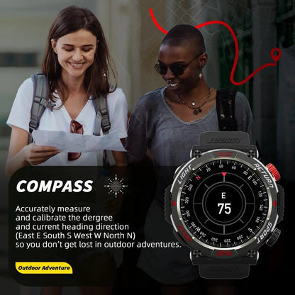 LOKMAT ZEUS 5 PRO Smart Watch 1.46-Inch Large Round Screen Compass Function Flashlight Function Bluetooth Call Information Push Voice Assistant Sedentary Reminder Remote Photo Taking Music Control
