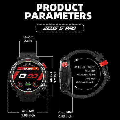 LOKMAT ZEUS 5 PRO Smart Watch 1.46-Inch Large Round Screen Compass Function Flashlight Function Bluetooth Call Information Push Voice Assistant Sedentary Reminder Remote Photo Taking Music Control