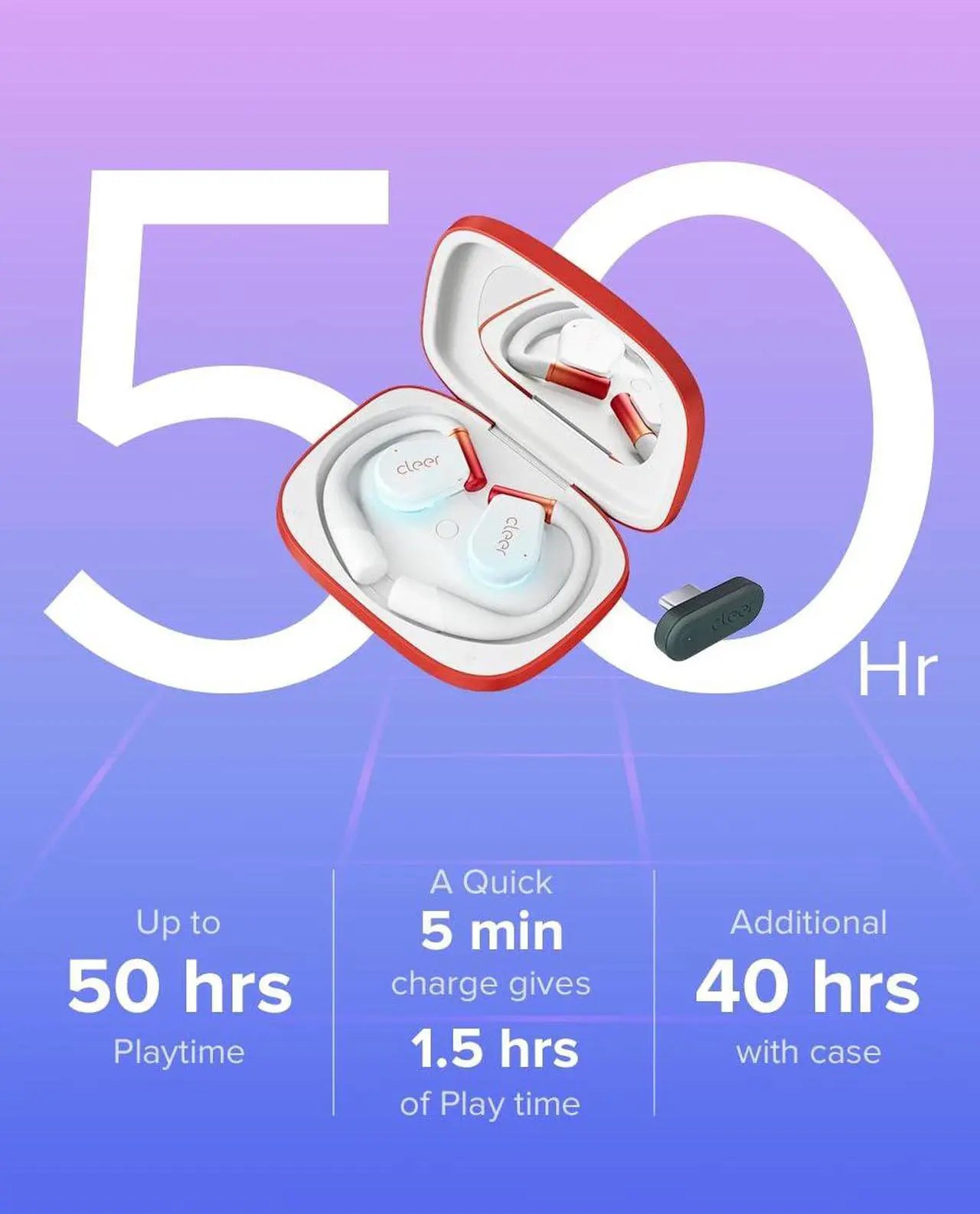 Cleer ARC 3 Gaming Earbuds - True Wireless Open Ear Headphones,Ultra-Low Latency,Snapdragon & Dolby Sound, Bluetooth 5.4, USB-C Dongle,50Hr Battery, Compatible with PS4, PS5, PC, Quest, Switch, White