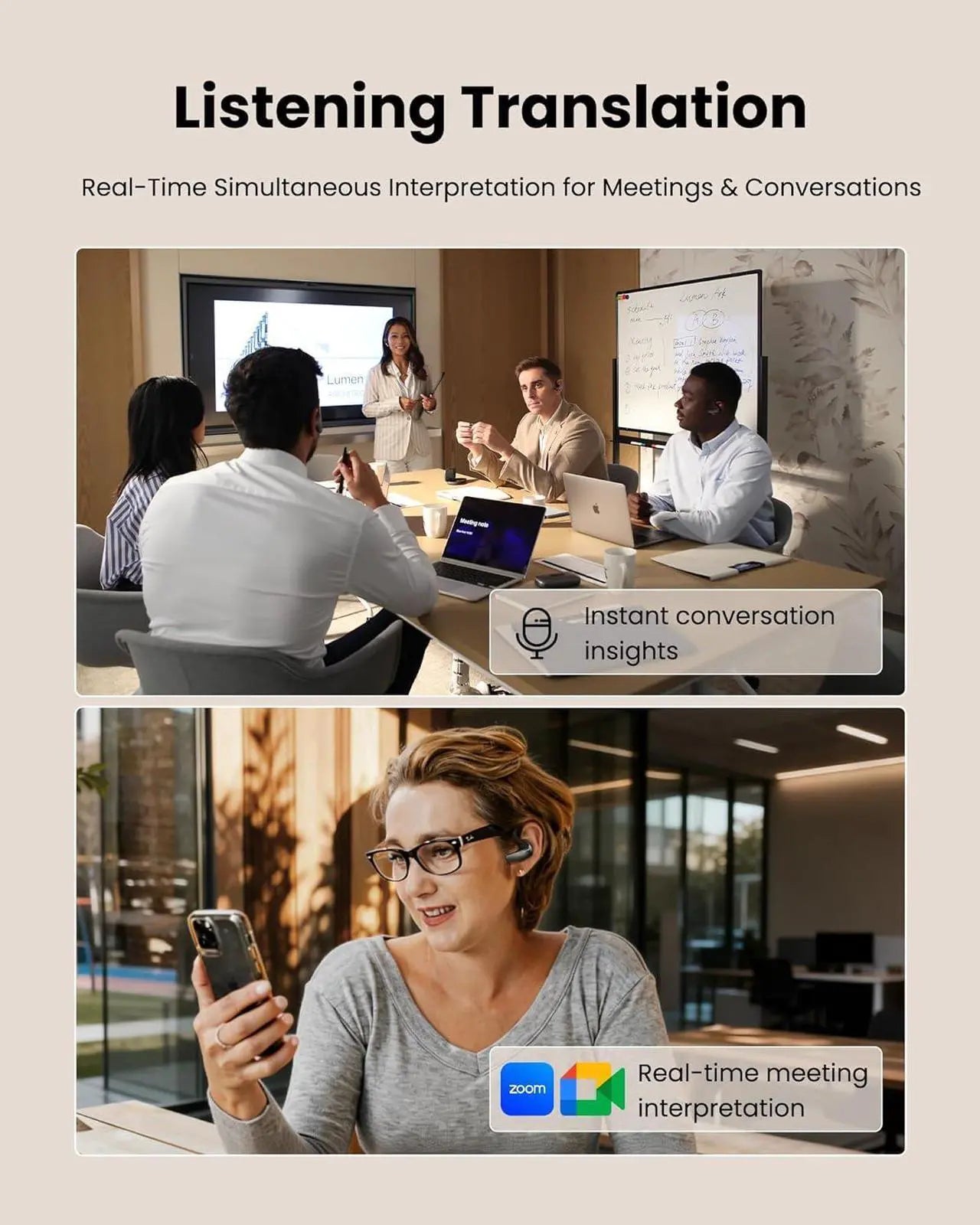 iFLYTEK AI Translation Earbuds, Auto Noise Cancelling, Bone Conduction Wireless Bluetooth Translation Earbuds, 60 Languages for Real-Time Face-to-Face Global Business Calls & Meetings and Travel