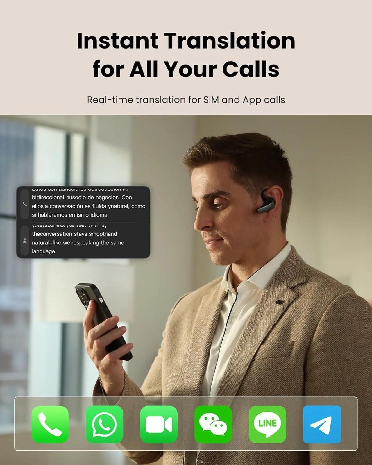 iFLYTEK AI Translation Earbuds, Auto Noise Cancelling, Bone Conduction Wireless Bluetooth Translation Earbuds, 60 Languages for Real-Time Face-to-Face Global Business Calls & Meetings and Travel