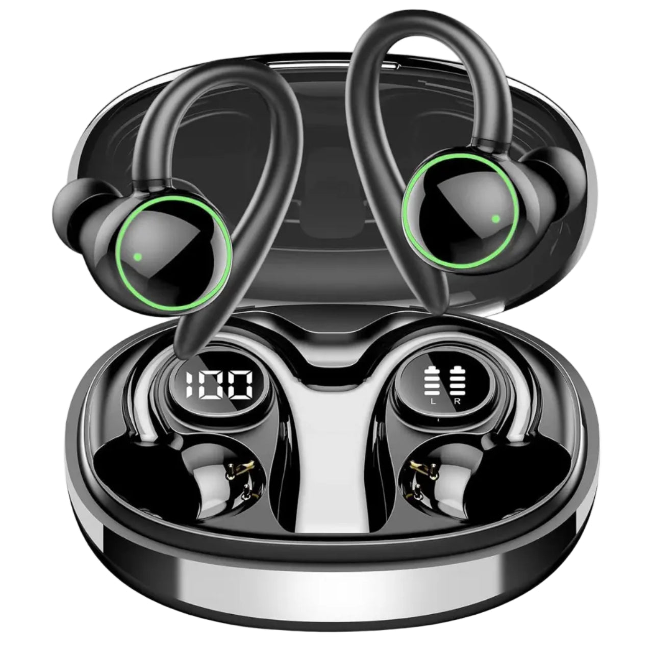 Bluetooth Headphones Sport, Over Ear Buds With Noise Cancelling Mic, 48H, Wireless Earphone With Earhooks, Black
