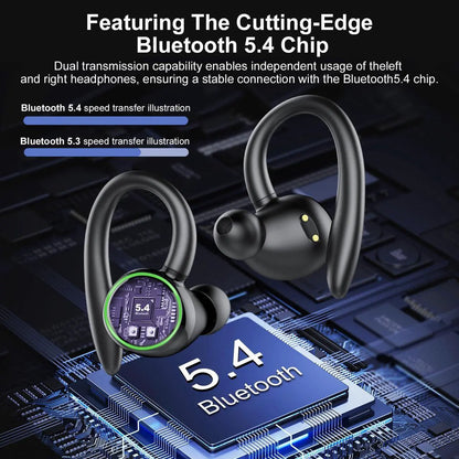 Bluetooth Headphones Sport, Over Ear Buds With Noise Cancelling Mic, 48H, Wireless Earphone With Earhooks, Black