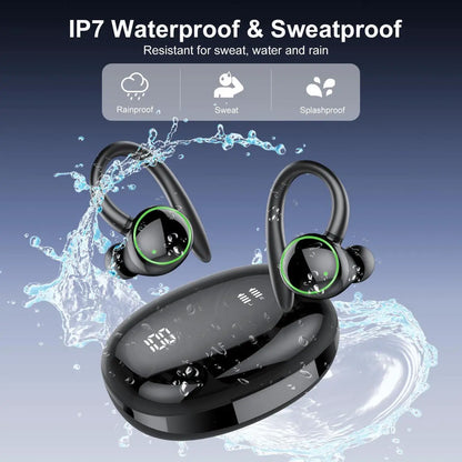 Bluetooth Headphones Sport, Over Ear Buds With Noise Cancelling Mic, 48H, Wireless Earphone With Earhooks, Black