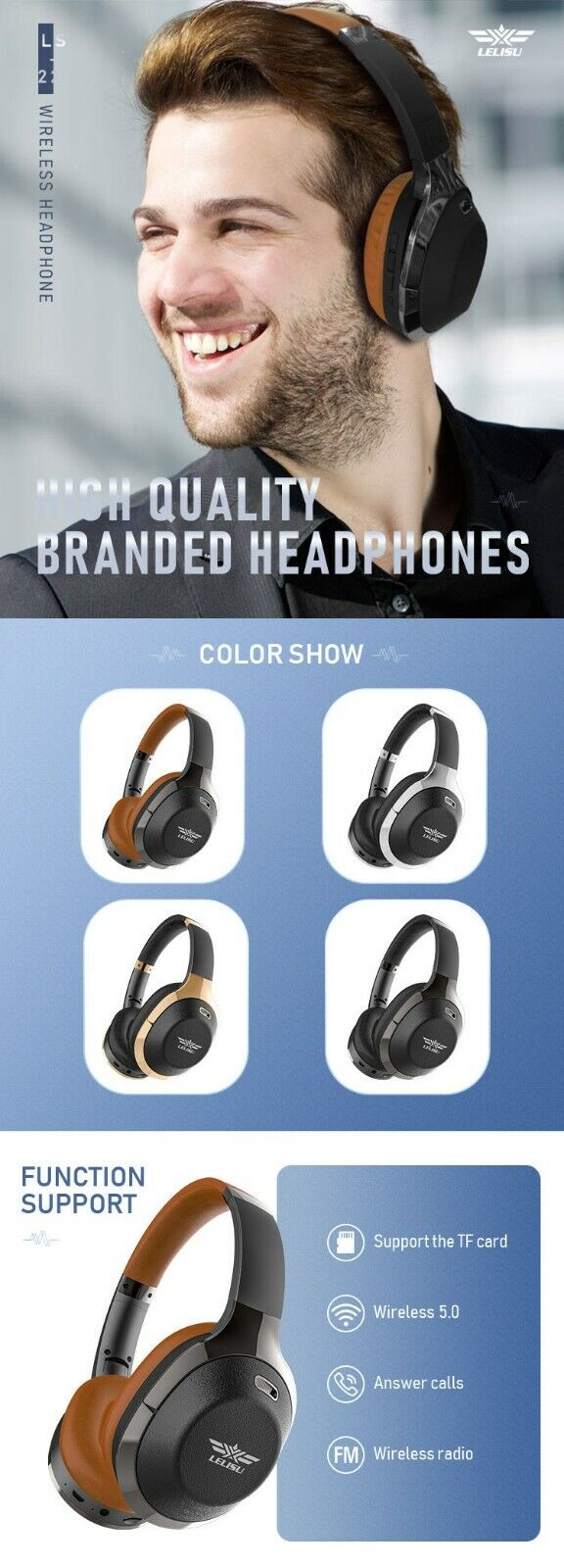 Bluetooth Headphones Noise cancelling Wireless Over Ear Bass Headset Big Battery