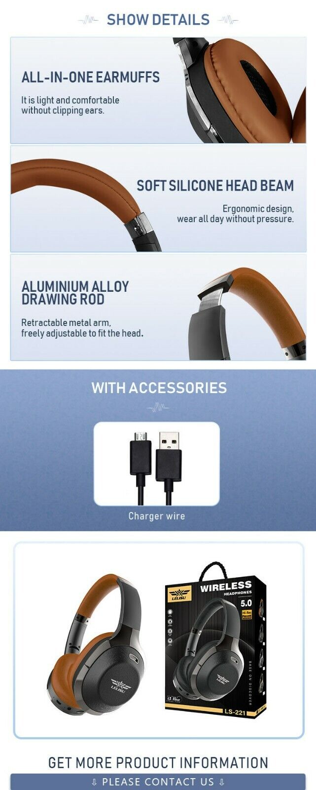 Bluetooth Headphones Noise cancelling Wireless Over Ear Bass Headset Big Battery