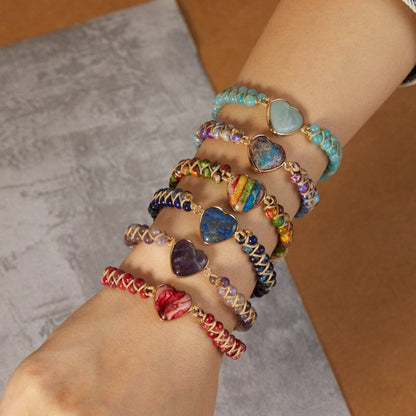 Handmade Natural Stone Braided Beads Bracelet Adjustable Bangle Women Jewellery