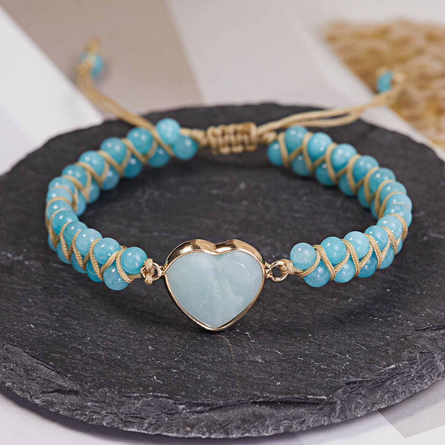 Handmade Natural Stone Braided Beads Bracelet Adjustable Bangle Women Jewellery