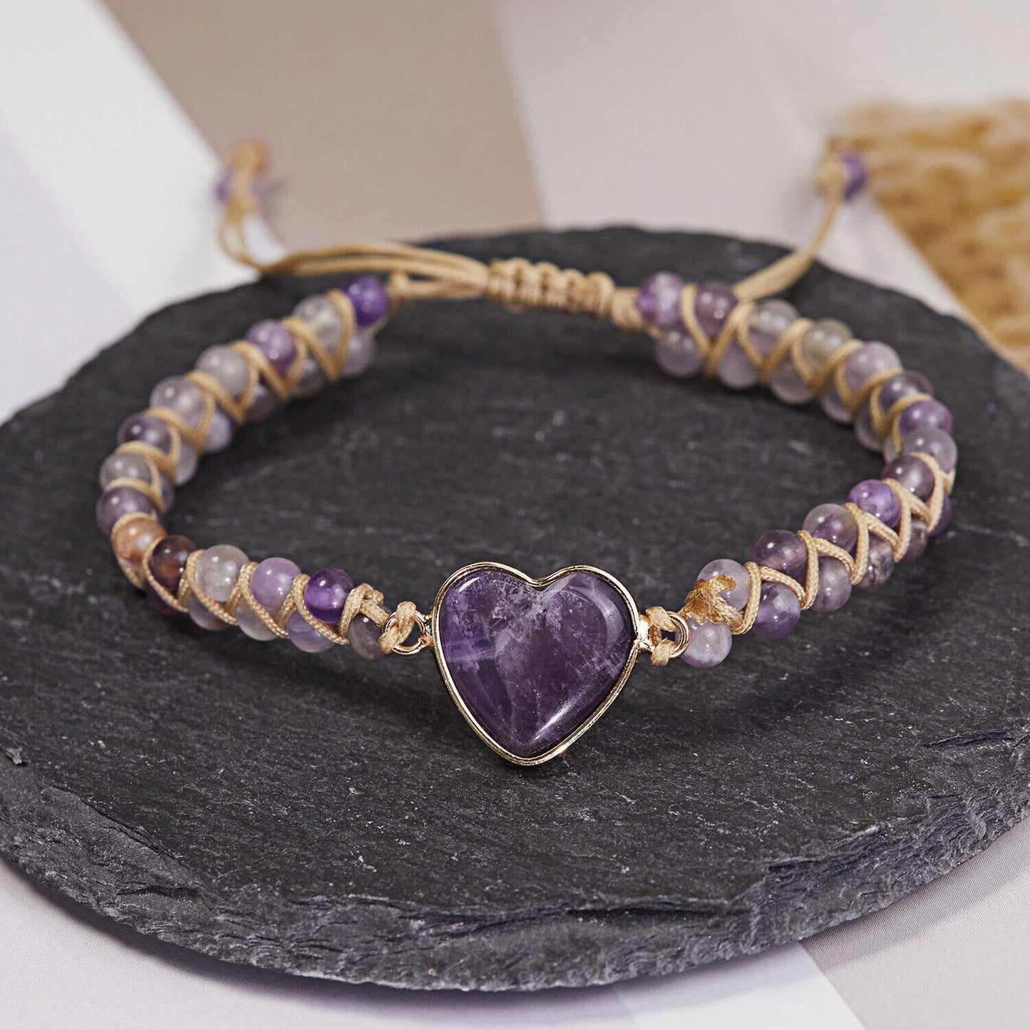 Handmade Natural Stone Braided Beads Bracelet Adjustable Bangle Women Jewellery