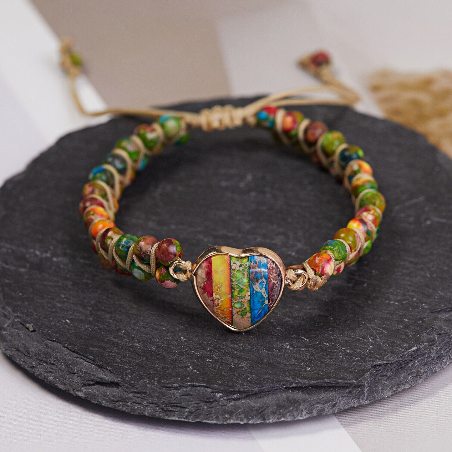 Handmade Natural Stone Braided Beads Bracelet Adjustable Bangle Women Jewellery