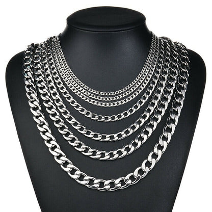 2-15mm Men's 316L Stainless Steel Silver Curb Link NK Necklace Chain Wholesale