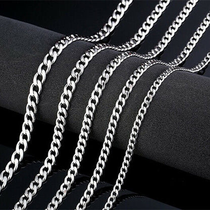 2-15mm Men's 316L Stainless Steel Silver Curb Link NK Necklace Chain Wholesale
