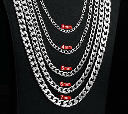 2-15mm Men's 316L Stainless Steel Silver Curb Link NK Necklace Chain Wholesale